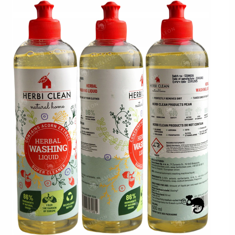 Herbi Clean ZIOŁOWY PŁYN do PRANIA pranie HERBAL WASHING LIQUID 500ml 0,5L