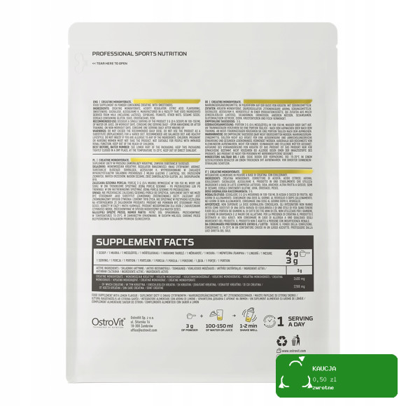 OstroVit MONOHYDRAT KREATYNY KREANTYNA 300g 0,3KG - smak CYTRYNOWY CYTRYNA