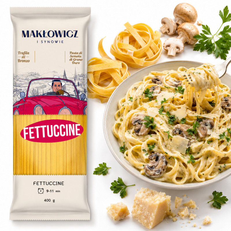 Makłowicz MAKARON FETTUCCINE włoski długie wstążki podobny d Spaghetti 400g
