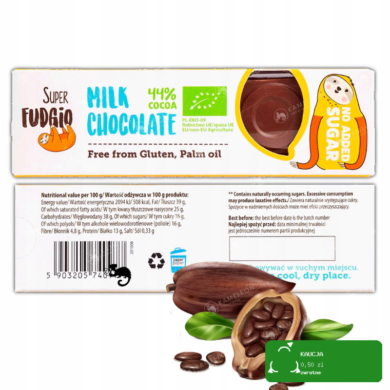 BATON CZEKOLADA CIEMNA KOKOSOWA KOKOS BEZ CUKRU GLUTENU 40g Super FUDGIO