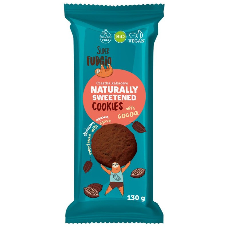 Bio CIASTKA KRUCHE KAKAOWE KAKAO BEZ CUKRU słodzone agawą 130G Super FUDGIO