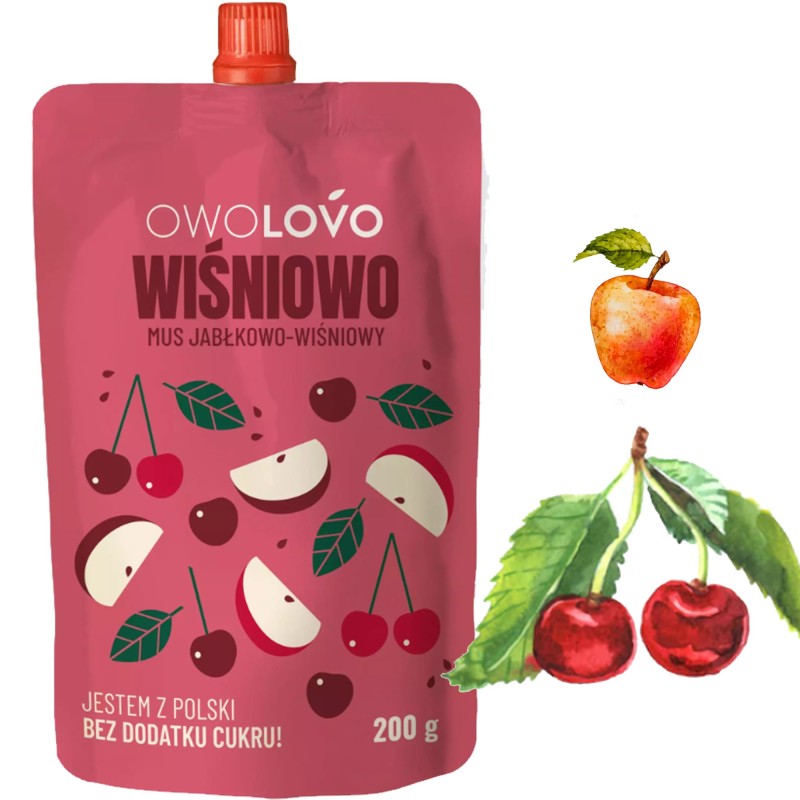 OWOLOVO WIŚNIOWO mus owocowy JABŁKO WIŚNIA  bez dodatku