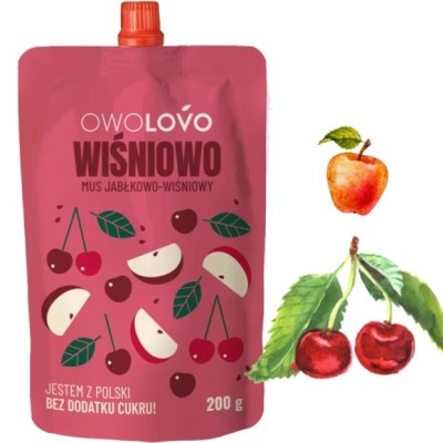 OWOLOVO WIŚNIOWO mus owocowy JABŁKO WIŚNIA  bez dodatku