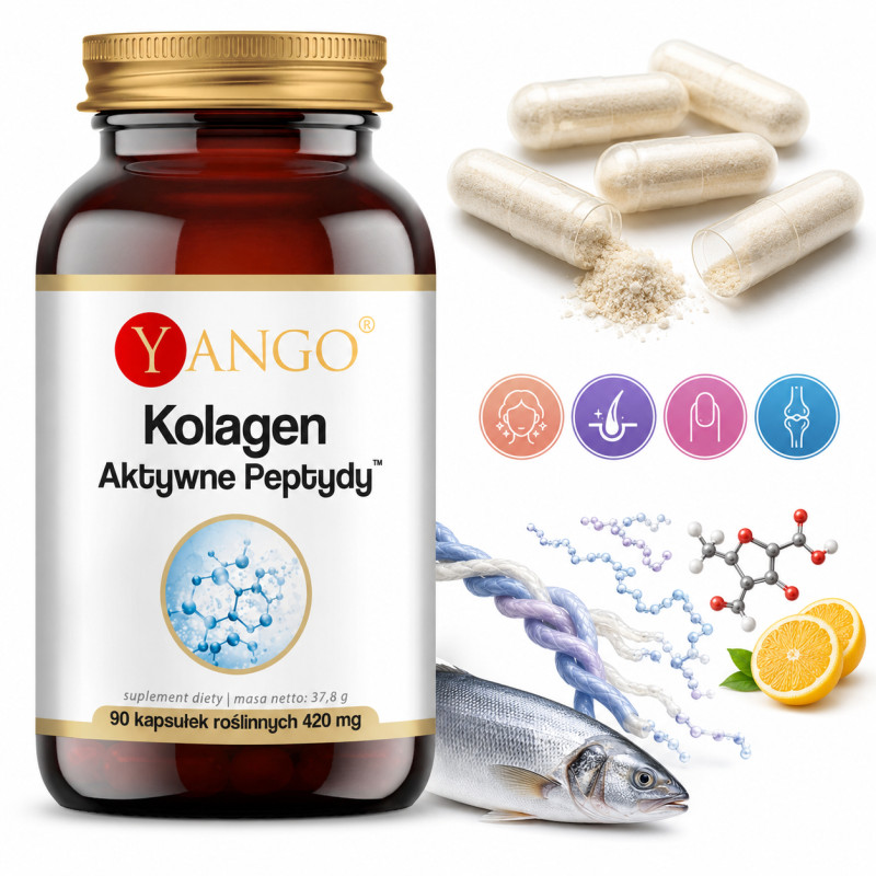 YANGO KOLAGEN typu I i III AKTYWNE PEPTYDY biodostępne + WIT.C 420mg 90kaps