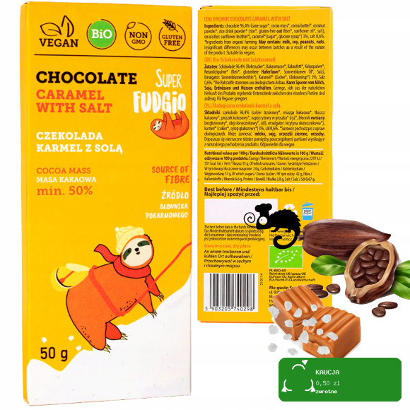 EKOLOGICZNA CZEKOLADA KARMELOWA KARMEL Z SOLĄ BEZ GLUTENU 50g Super FUDGIO