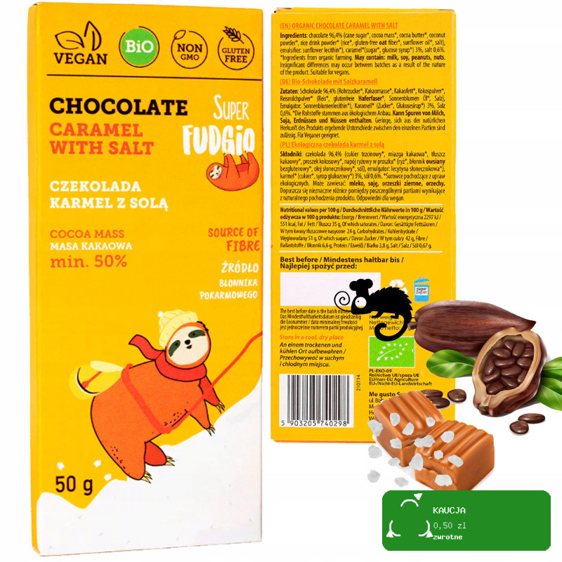 EKOLOGICZNA CZEKOLADA KARMELOWA KARMEL Z SOLĄ BEZ GLUTENU 50g Super FUDGIO