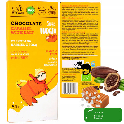 EKOLOGICZNA CZEKOLADA KARMELOWA KARMEL Z SOLĄ BEZ GLUTENU 50g Super FUDGIO