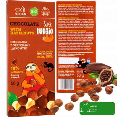 EKOLOGICZNA CZEKOLADA Z ORZECHAMI LASKOWYMI BEZ GLUTENU 50g Super FUDGIO
