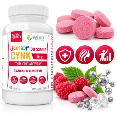 Wish CYNK DO SSANIA JUNIOR 5mg o smaku MALINOWYM 60tabl wsparcie ODPORNOŚĆ