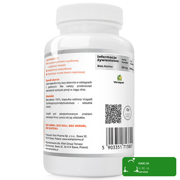 Wish BETA ALANINE BETA-ALANINA 100% 800mg120kaps pomoc WYDOLNOŚĆ WYSIŁKOWA