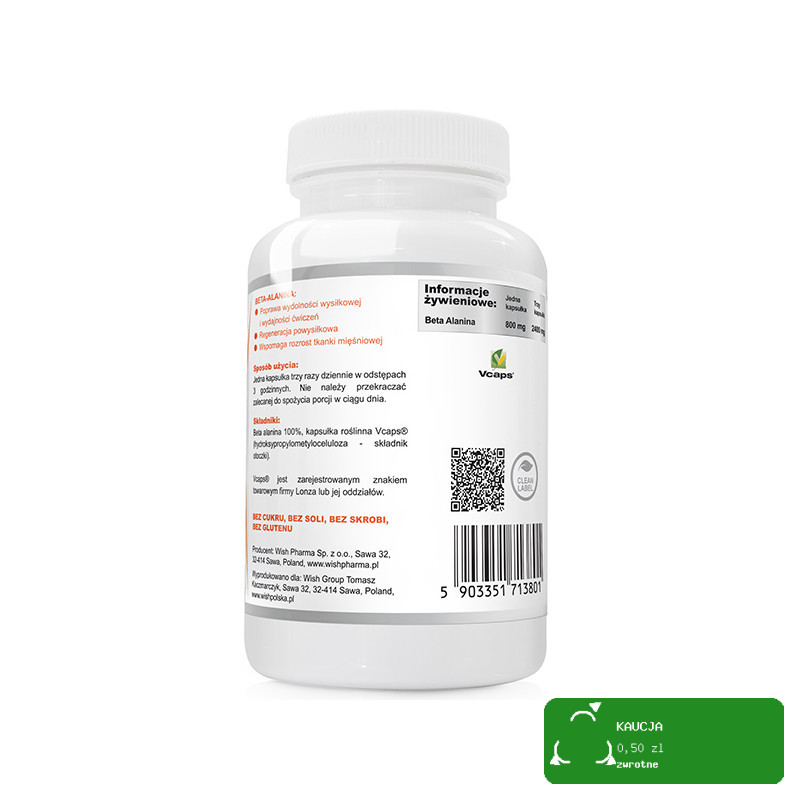 Wish BETA ALANINE BETA-ALANINA 100% 800mg120kaps pomoc WYDOLNOŚĆ WYSIŁKOWA