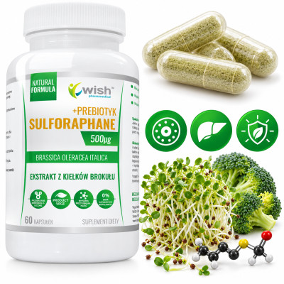 Wish SULFORAFAN + PREBIOTYK KIEŁKI BROKUŁA Ekstrakt 500µg 60kaps na 2 m-ce