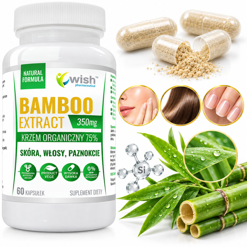 Wish BAMBOO EKSTRAKT 350mg BAMBUS KRZEM ORGANICZNY SKÓRA WŁOSY PAZNOKCE 60k