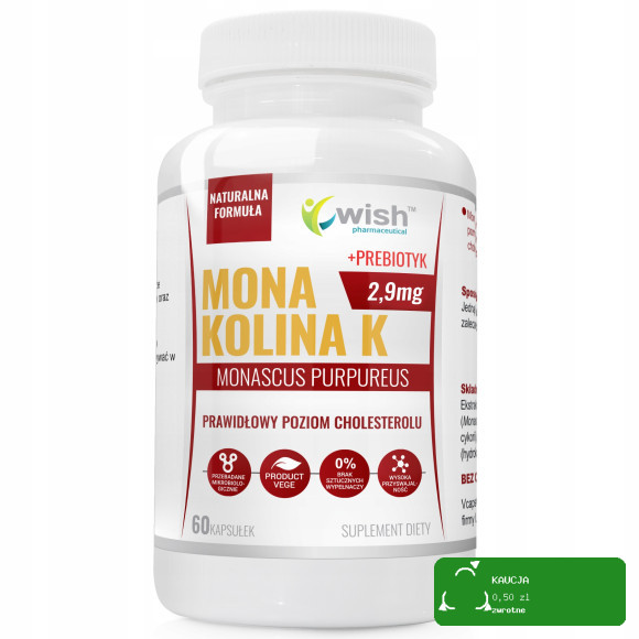 Wish MONAKOLINA K Ryż czerwony + PREBIOTYK 60kaps wspiera CHOLESTEROL SERCE