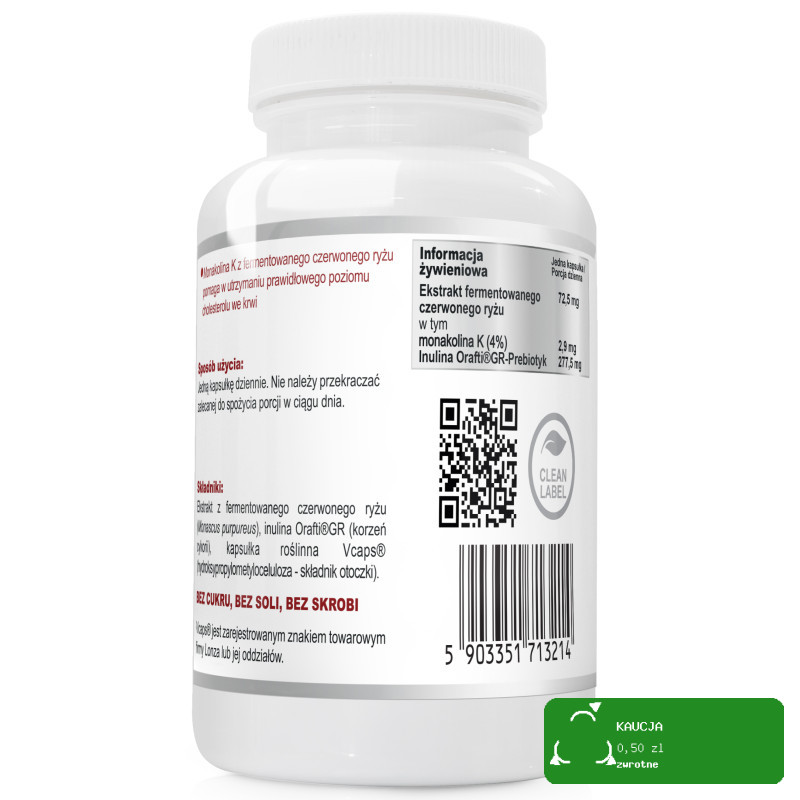 Wish MONAKOLINA K Ryż czerwony + PREBIOTYK 60kaps wspiera CHOLESTEROL SERCE