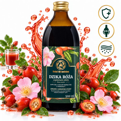 HERBAL SOK z DZIKIEJ RÓŻY +WIT.C 500ml wsparcie STRES ODPORNOŚĆ