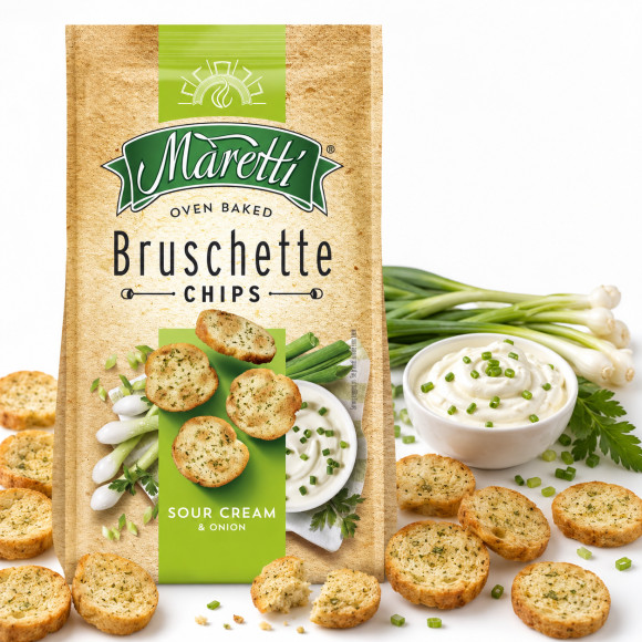 BRUSCHETTA MARETTI Chipsy Krążki chlebowe CEBULKA W ŚMIETANIE Cebulowe 70g