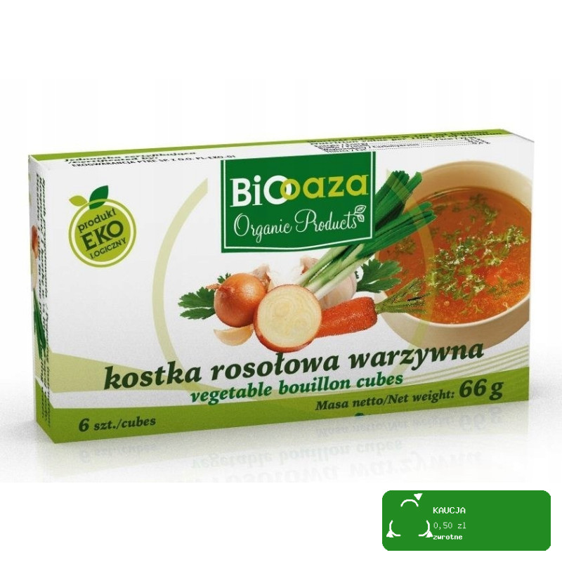 KOSTKA ROSOŁOWA WARZYWNA BULION WARZYWNY ekologiczny BIO 6 szt 66g BIOOAZA
