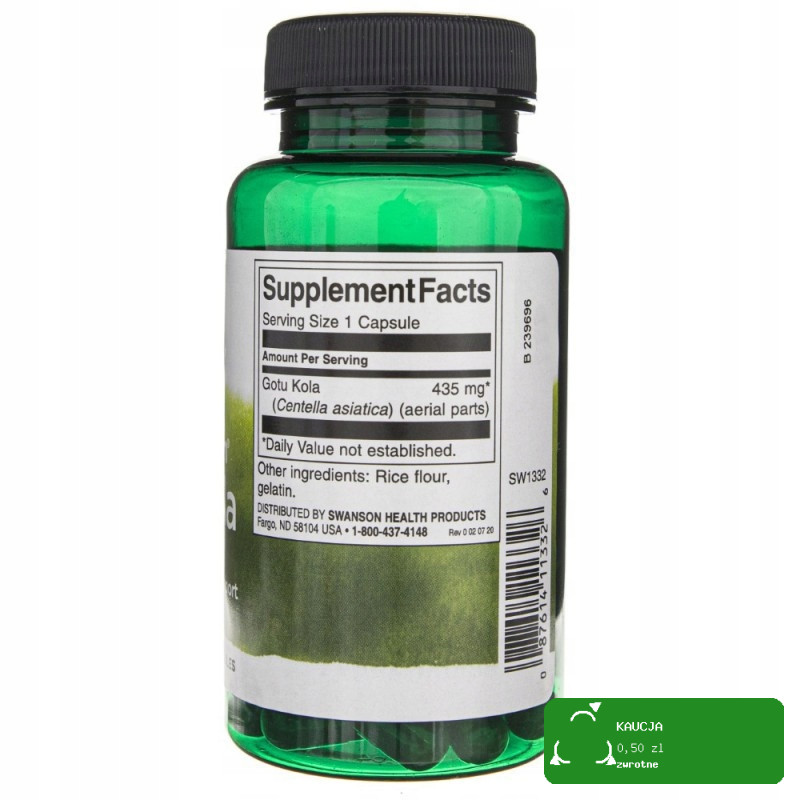 Swanson GOTU KOLA 435mg 60kaps wsparcie PAMIĘĆ FUKCJE POZNAWCZE GOJENIE RAN