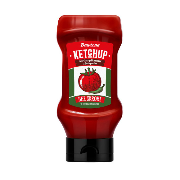 KETCHUP BARDZO PIKANTNY Z JALAPENO 100% CZYSTY SKŁAD Butelka 450g DAWTONA