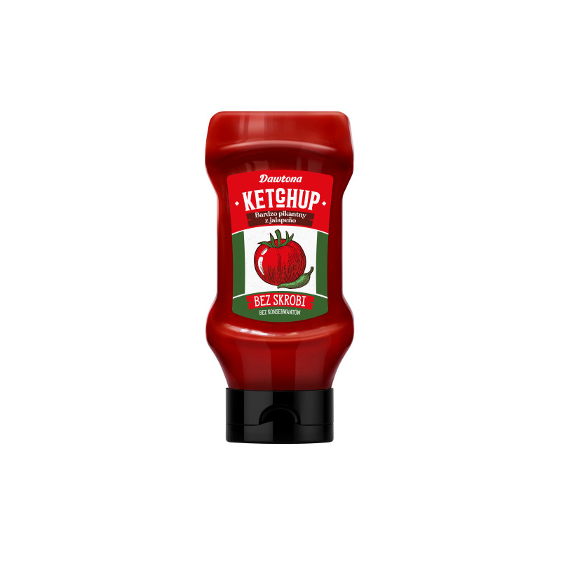 KETCHUP BARDZO PIKANTNY Z JALAPENO 100% CZYSTY SKŁAD Butelka 450g DAWTONA