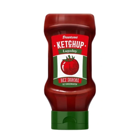 KETCHUP ŁAGODNY 100% CZYSTY SKŁAD bez konserwantów Butelka 450g DAWTONA