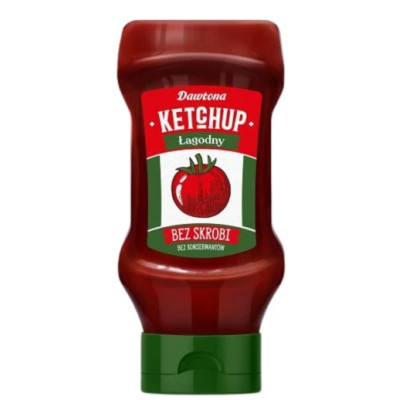 KETCHUP ŁAGODNY 100% CZYSTY SKŁAD bez konserwantów Butelka 450g DAWTONA