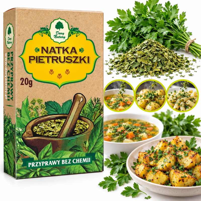 NATKA PIETUSZKI suszona PIETRUSZKA do zupy dań sosów 20g DARY NATURY
