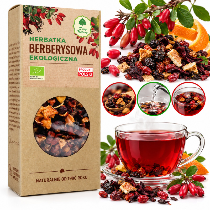 herbatka eko BERBERYSOWA 100g DARY NATURY Berberys Dzika róża Głóg Jabłko