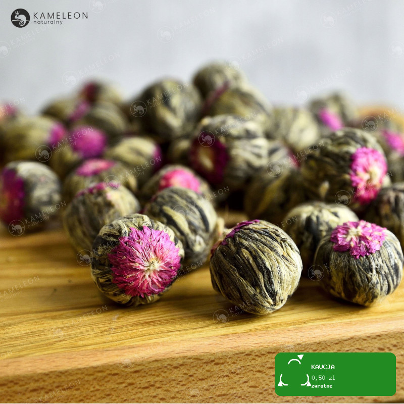 HERBATA KWITNĄCA BIAŁA ręcznie zwijana Z KWIATEM Lichi Plum 1szt kulka