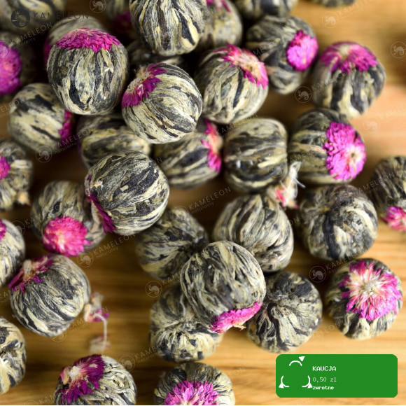 HERBATA KWITNĄCA BIAŁA ręcznie zwijana Z KWIATEM Lichi Plum 1szt kulka