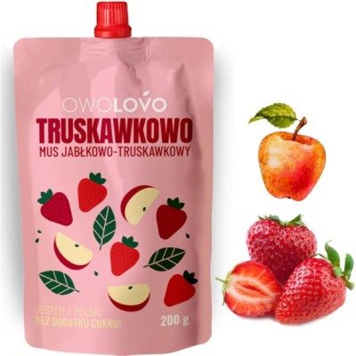OWOLOVO TRUSKAWKOWO  mus owocowy JABŁKO TRUSKAWKA bez