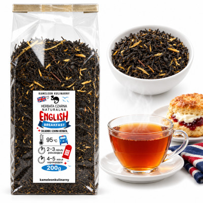 KAMELEON KULINARNY HERBATA CZARNA naturalna ENGLISH BREAKFAST liściasta 200g duże opakowanie