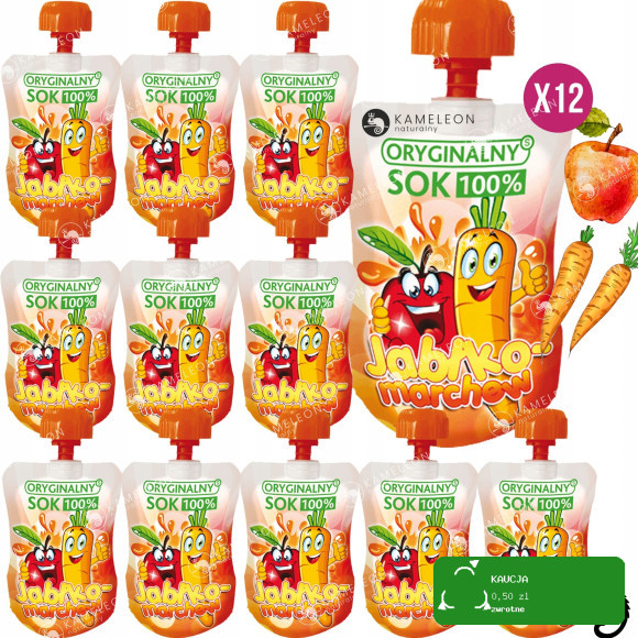 ORYGINALNY SOK MUS OWOCOWY BEZ CUKRU Jabłko Marchew + Wit. C 110ml x12 1,3L