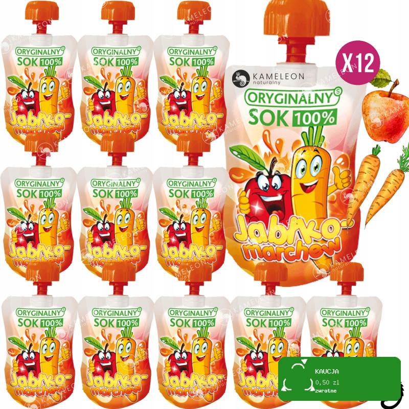 ORYGINALNY SOK MUS OWOCOWY BEZ CUKRU Jabłko Marchew + Wit. C 110ml x12 1,3L