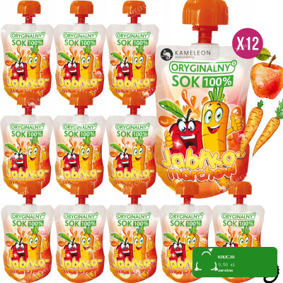 ORYGINALNY SOK MUS OWOCOWY BEZ CUKRU Jabłko Marchew + Wit. C 110ml x12 1,3L