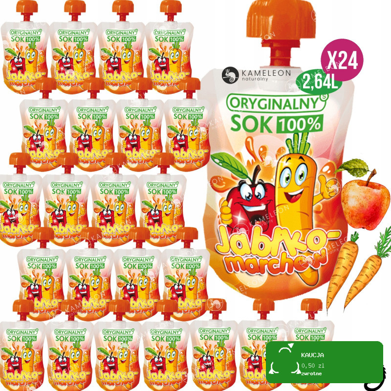 ORYGINALNY SOK MUS OWOCOWY BEZ CUKRU Jabłko Marchew + Wit. C 110ml x12 1,3L