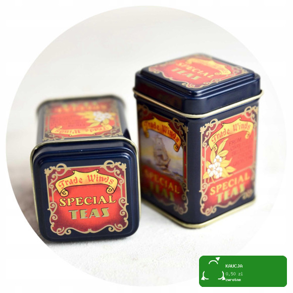 PUSZKA METALOWA na herbatę kawę MAŁA GRANATOWO-CZERWONA na 25g SPECIAL TEAS