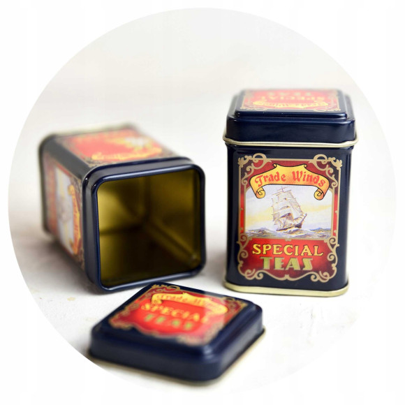 PUSZKA METALOWA na herbatę kawę MAŁA GRANATOWO-CZERWONA na 25g SPECIAL TEAS