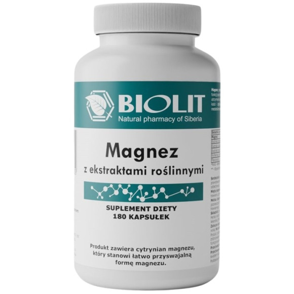 BIOLIT MAGNEZ 300mg CYTRYNIAN MAGNEZU + mięta melisa serdecznik 180 kaps