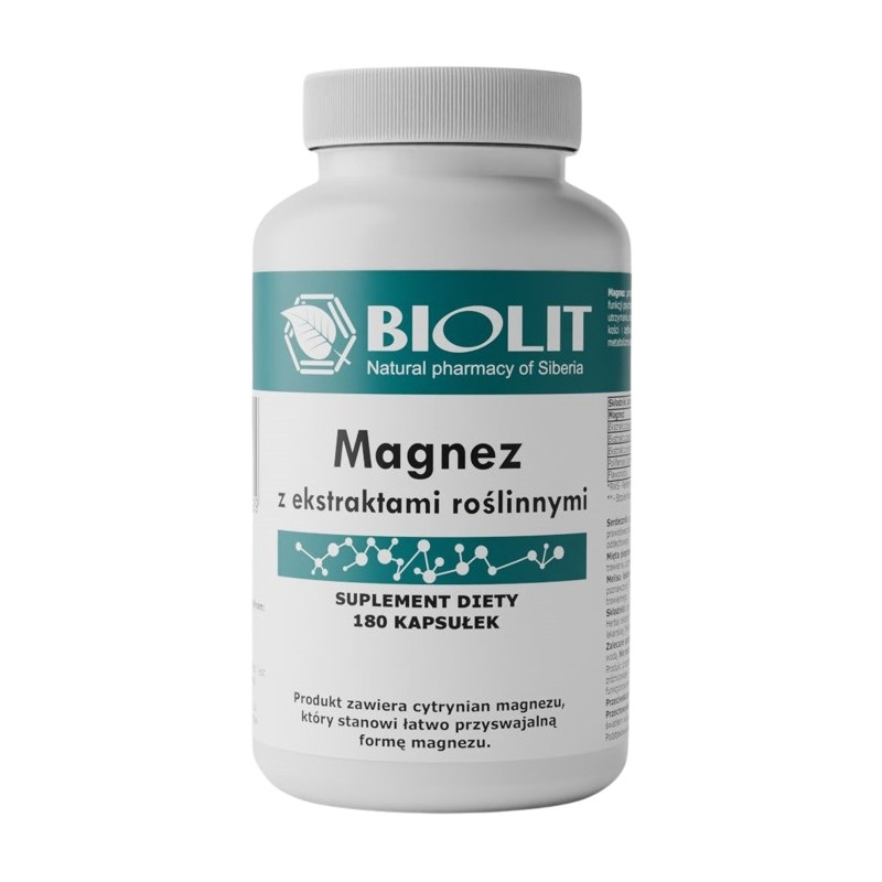BIOLIT MAGNEZ 300mg CYTRYNIAN MAGNEZU + mięta melisa serdecznik 180 kaps