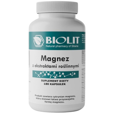 BIOLIT MAGNEZ 300mg CYTRYNIAN MAGNEZU + mięta melisa serdecznik 180 kaps