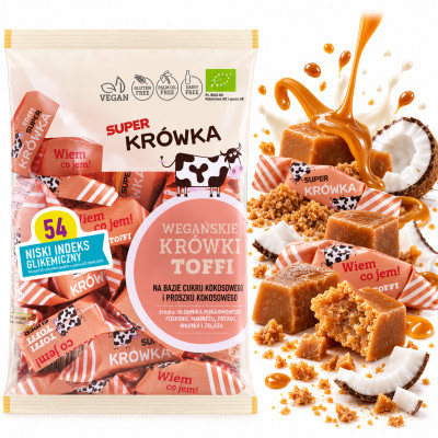 Eko KRÓWKI WEGAŃSKIE BEZMLECZNE TOFFI BEZ GLUTENU LAKTOZY 100g Super FUDGIO