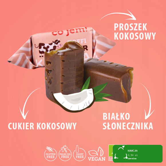 Eko KRÓWKI WEGAŃSKIE BEZMLECZNE TOFFI BEZ GLUTENU LAKTOZY 100g Super FUDGIO