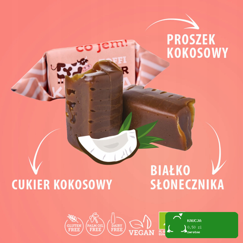 Eko KRÓWKI WEGAŃSKIE BEZMLECZNE TOFFI BEZ GLUTENU LAKTOZY 100g Super FUDGIO