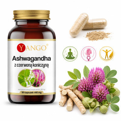 Yango ASHWAGANDHA Z CZERWONĄ KONICZYNĄ 90kaps wsparcie: MENOPAUZA STRES