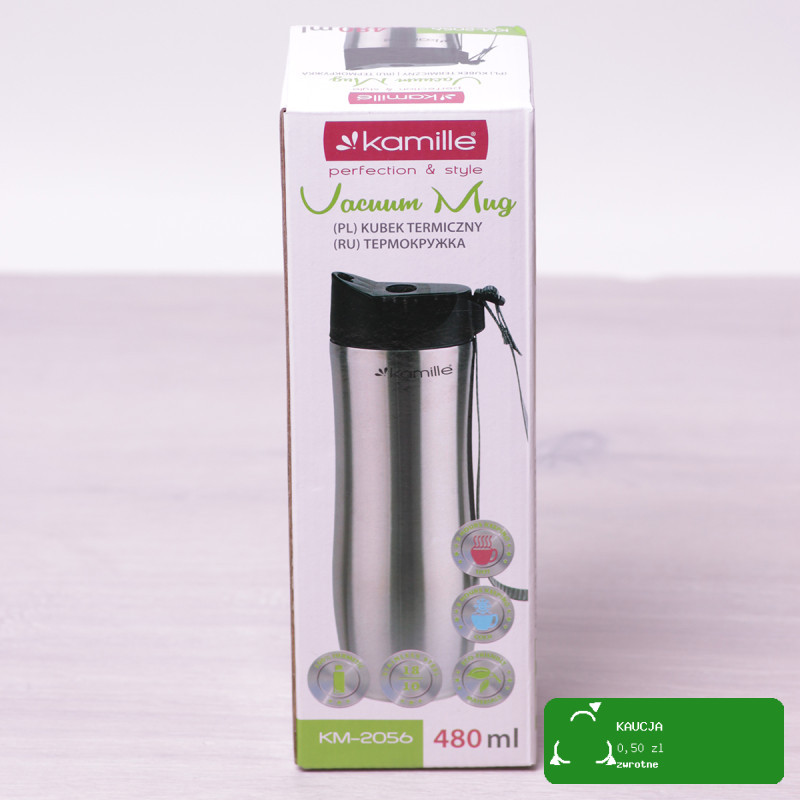 KUBEK TERMICZNY TERMOS BIDON 480ml SZARY STALOWY Kamille KM 2056 stal 18/10