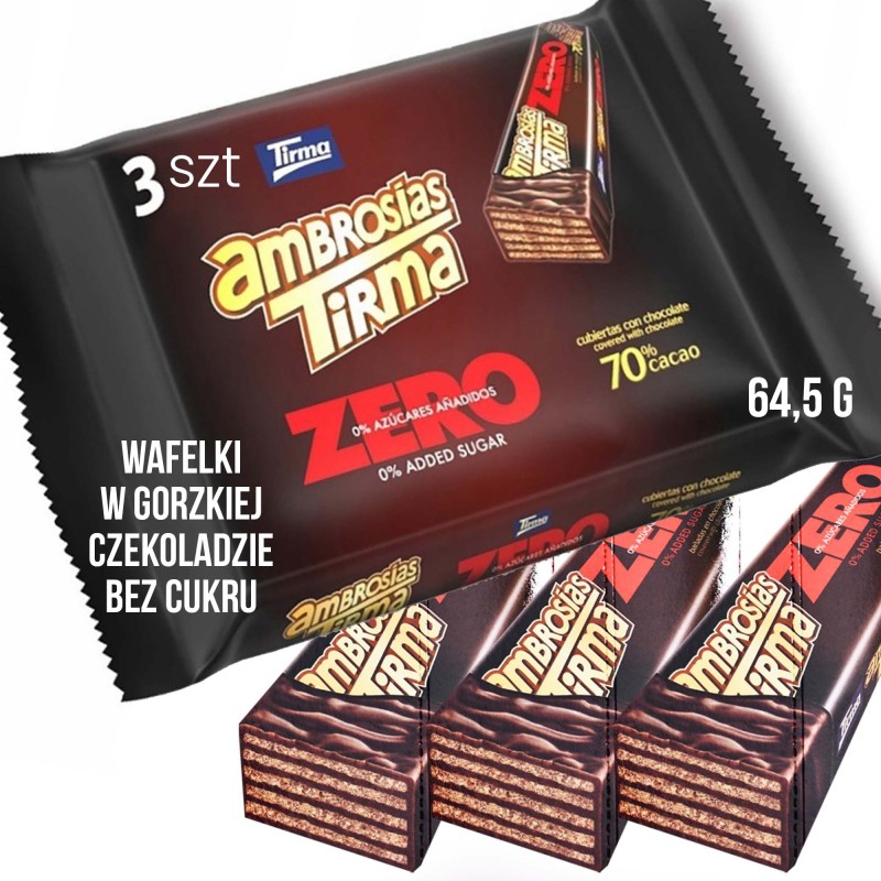 Tirma WAFELKI W GORZKIEJ CZEKOLADZIE BEZ CUKRU dla