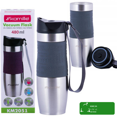 KUBEK TERMICZNY BIDON TERMOS 480ml SZARY Kamille KM2051 silikonowa nakładka