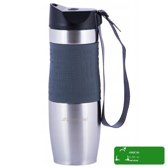 KUBEK TERMICZNY BIDON TERMOS 480ml SZARY Kamille KM2051 silikonowa nakładka